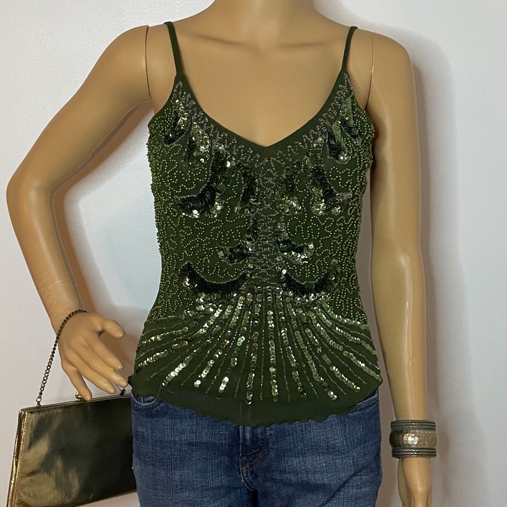 Y2K gorgeous emerald beaded camisole with layers!